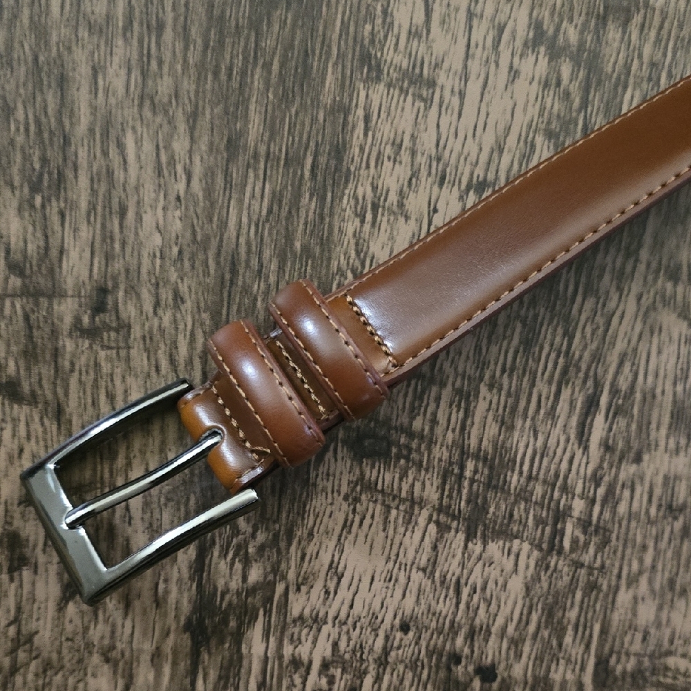 MIO MARINO Men's Brown‎ Leather Belt 42" Silver Buckle